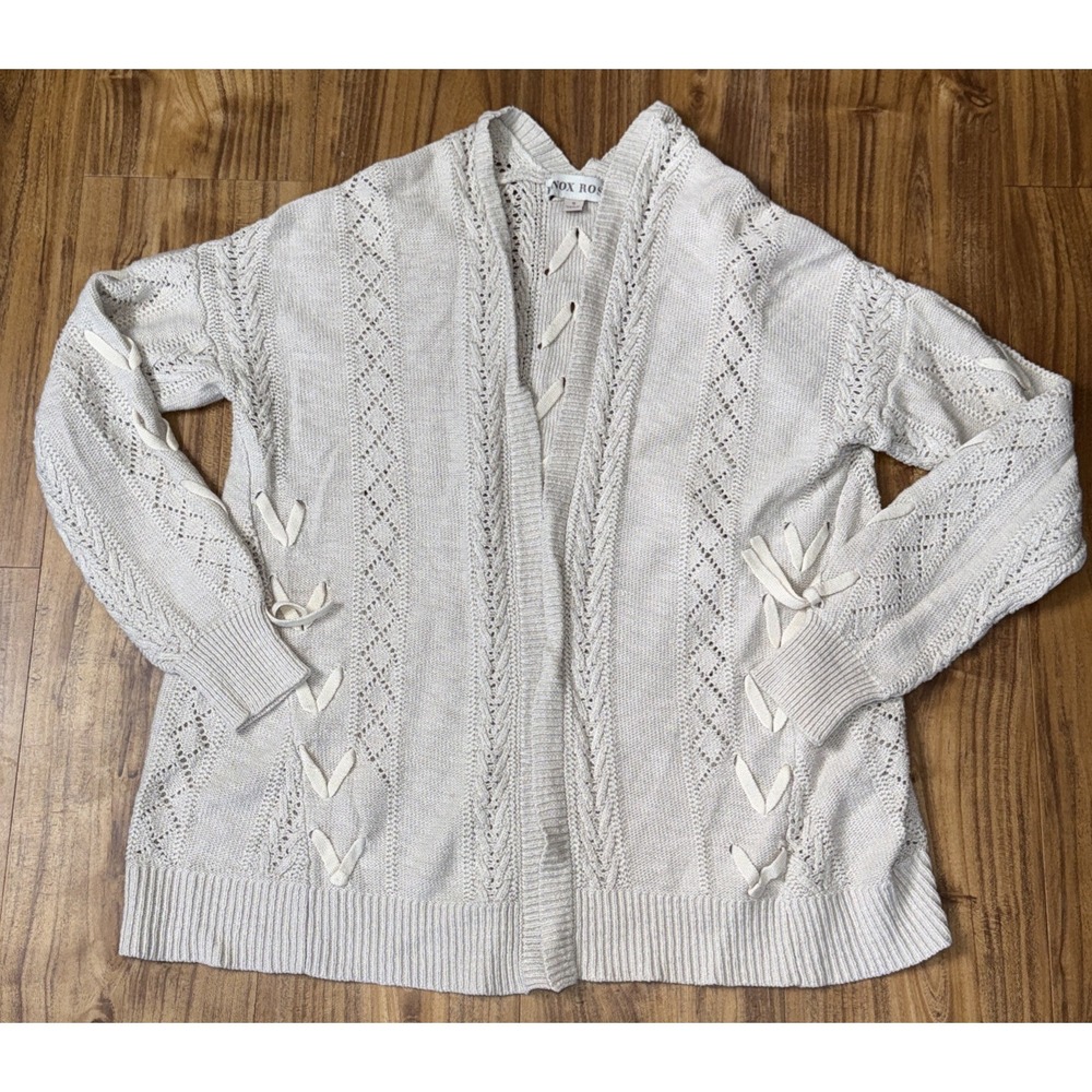 Knox Rose Womens Knit Ivory Cardigan Sweater S Open Front Casual Cozy - Picture 1 of 6
